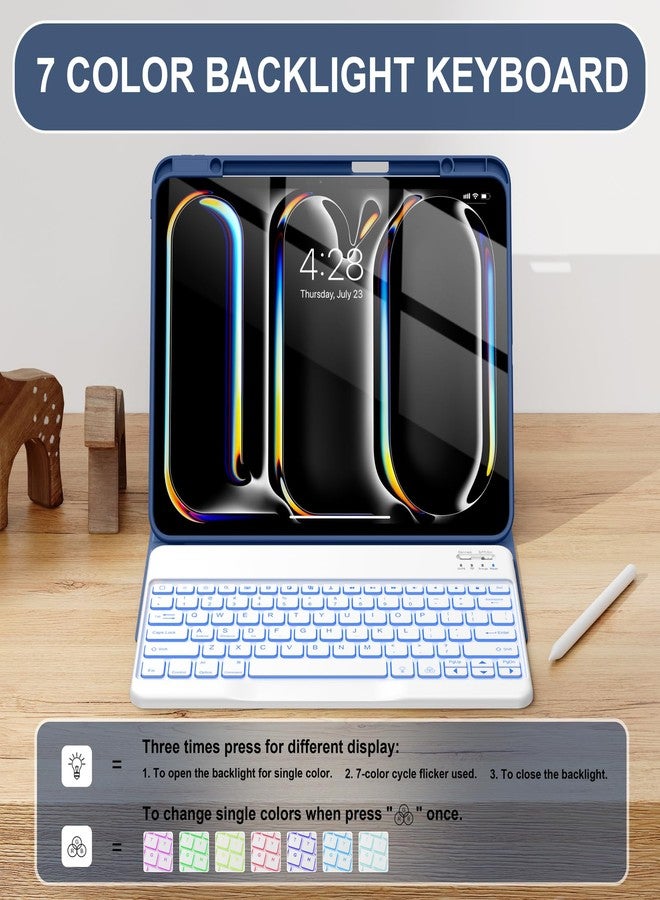 Soke Keyboard Case for iPad Pro 13 Inch (M4 2024), Magnetic Detachable Wireless Keyboard & 7 Colors Backlight Keys, Folio Stand TPU Back Cover with Pencil Holder for iPad Pro 13", Ocean Marble - Image 4