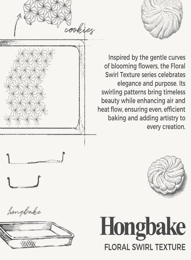Hongbake Nonstick Baking Sheet Pan Set of 3, Cookie Sheets for Oven, Non-Toxic Half/Quarter/Jelly Roll Pans with Floral Swirl Texture, Heavy Duty 0.8mm Thick Oven Trays for Cooking, Dark Gray - Image 3