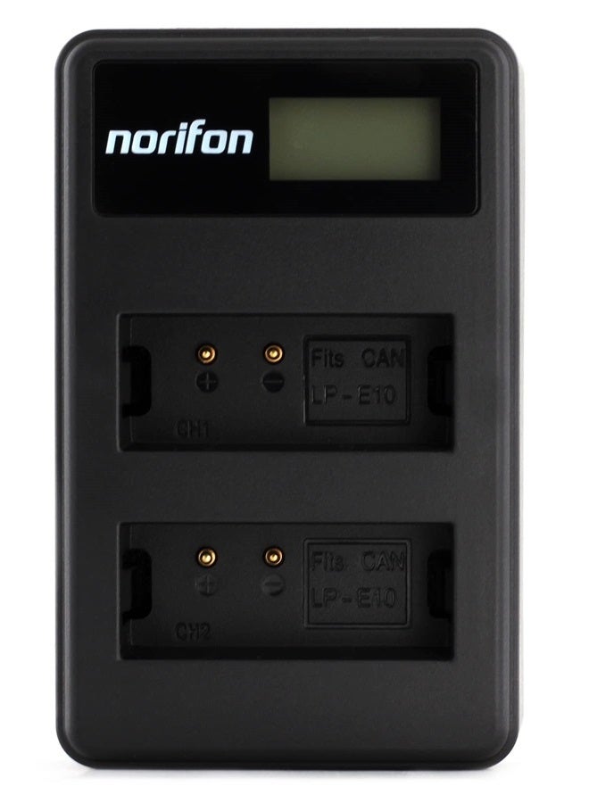 Norifon LP-E10 Dual Channel LCD USB Charger for Canon EOS 1100D, EOS 1200D, EOS Kiss X50, EOS Rebel T3 Camera and More - Image 1