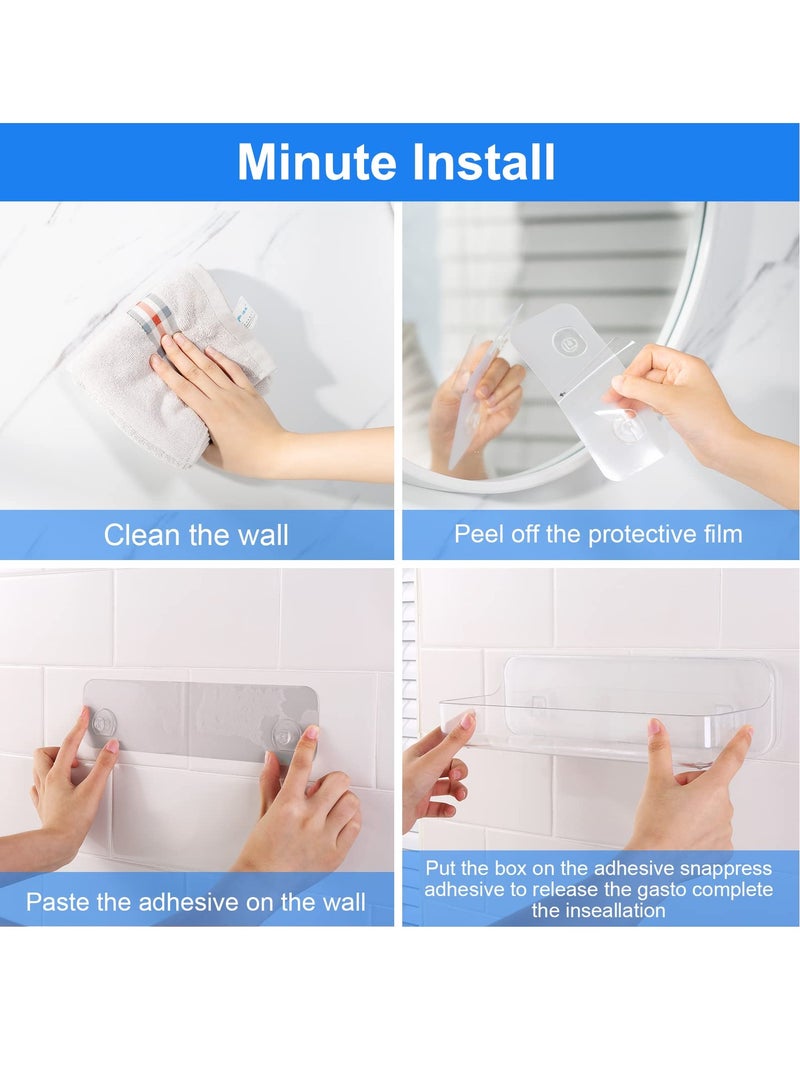 KASTWAVE حامل دش مثبت على الحائط من الأكريليك، شفاف، 12.4" × 3.42" × 3.26" رف أكريليك، رف لاصق بدون حفر لتثبيت الجدران، رفوف حمام أكريليك بشريط لاصق ذاتي - Image 5