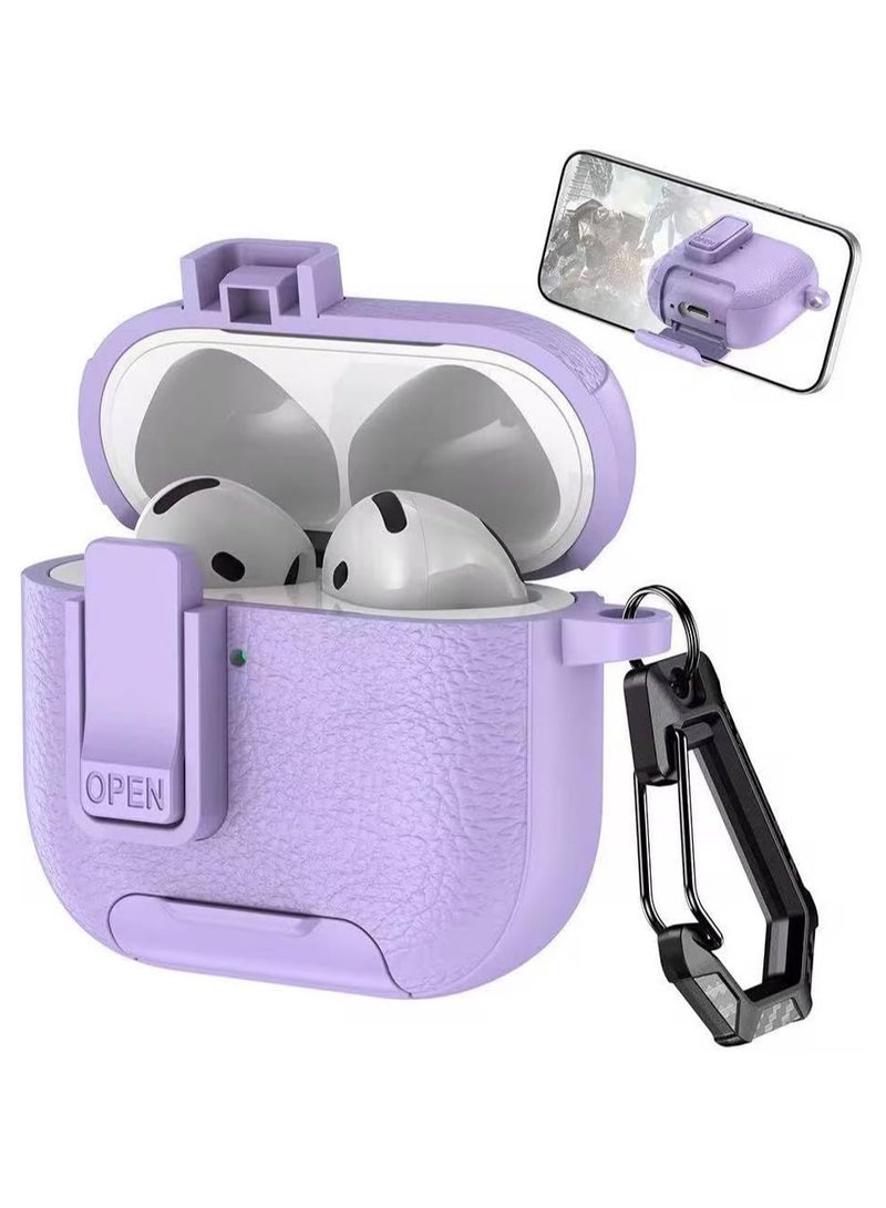 AirPod Pro 2 Case 2023/2022/2019, 2nd Gen with Phone Stand, Secure Lock Design Silicone Protection, Case with Leather Texture for Airpod Pro 2 (Purple) 