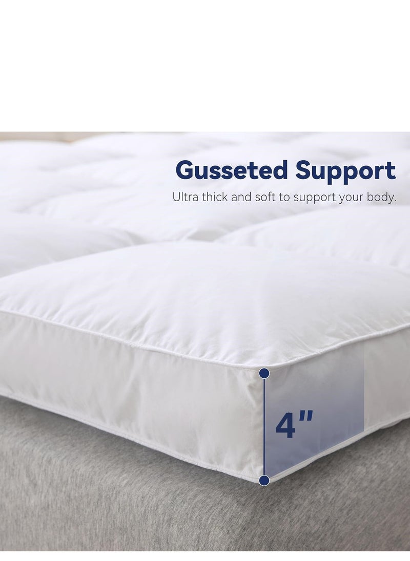 TRASSLE Feather Mattress Topper,King Feather Bed Topper,Mattress Cover with Straps,Ultra Soft Support,100% Organic Cotton Fabric  - Image 2