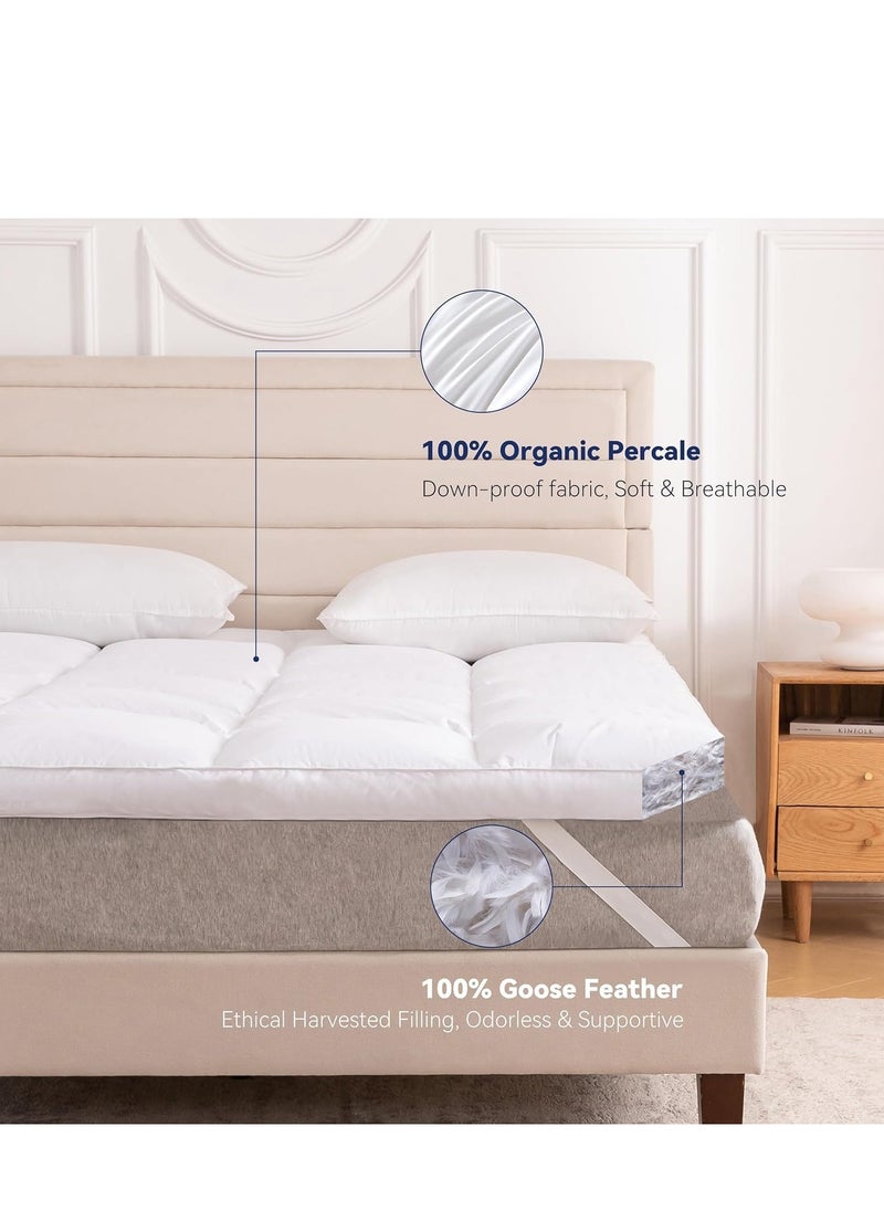 TRASSLE Feather Mattress Topper,King Feather Bed Topper,Mattress Cover with Straps,Ultra Soft Support,100% Organic Cotton Fabric  - Image 3