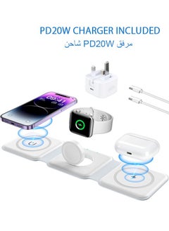 3 in 1 Magnetic Wireless Charger Dock Travel Charging Pad with USB PD20W charger for iPhone 16 15 14 13 iWatch & Airpods
