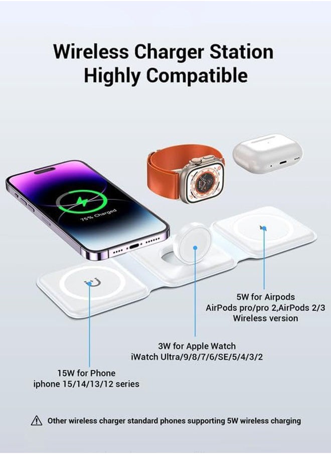 SJet - 3 in 1 Magnetic Wireless Charger Dock Travel Charging Pad with USB PD20W charger for iPhone 16 15 14 13 iWatch & Airpods - Image 1