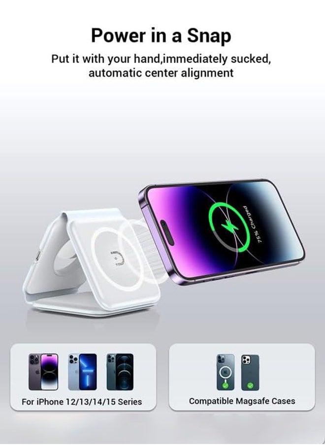 SJet - 3 in 1 Magnetic Wireless Charger Dock Travel Charging Pad with USB PD20W charger for iPhone 16 15 14 13 iWatch & Airpods - Image 1