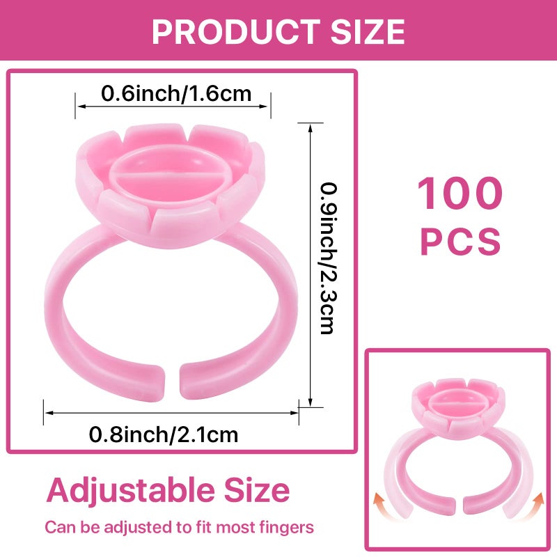 Pretty memory Glue Rings for Eyelash Extensions Glue Rings Pretty memory 100PCS Smart Lash Rings Blooming Eyelash Glue Holder Volume Fanning Cup for Lash Extension Supplies, Pink - Image 2