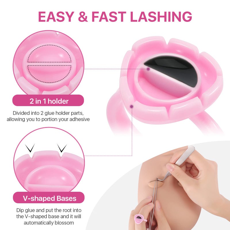 Pretty memory Glue Rings for Eyelash Extensions Glue Rings Pretty memory 100PCS Smart Lash Rings Blooming Eyelash Glue Holder Volume Fanning Cup for Lash Extension Supplies, Pink - Image 3