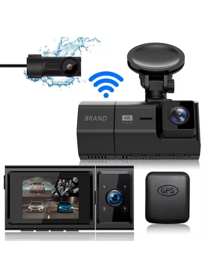 عام داش كام 3 قنوات داش كام أمامية وخلفية وداخلية داش كام كاميرا للسياره كاميرا داش كام للرؤية الليلية للسيارات مع بطاقة ذاكرة 64 جيجابايت - Image 3