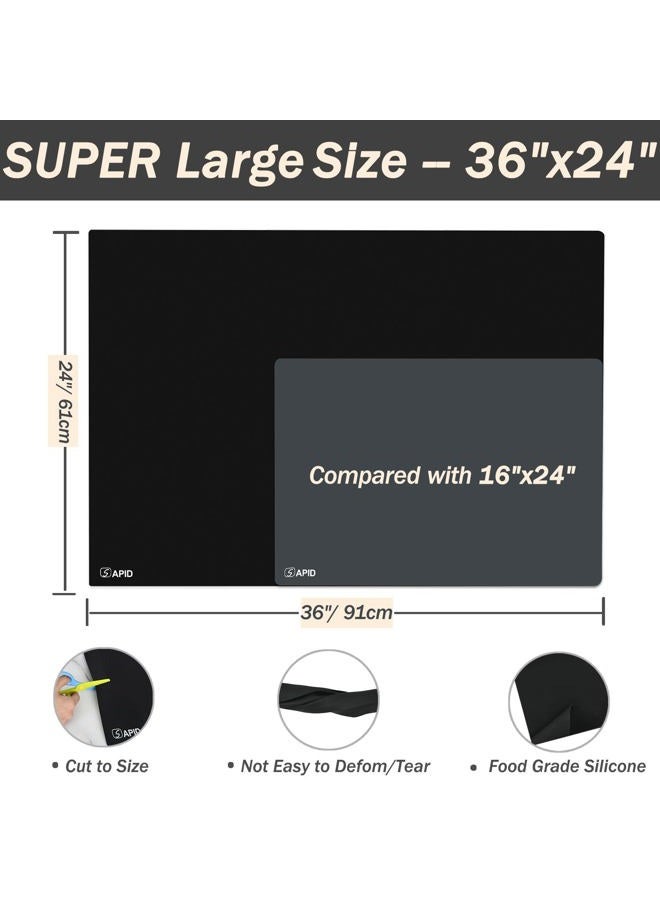 Sapid Extra Large Silicone Mat 36" x 24" Place Mats, Heat Resistant Mat for Kitchen Countertop Protector, Thick Placemats Washable Silicone Mats for Kitchen Counter Mat Dining Table Mat, Black, - Image 2