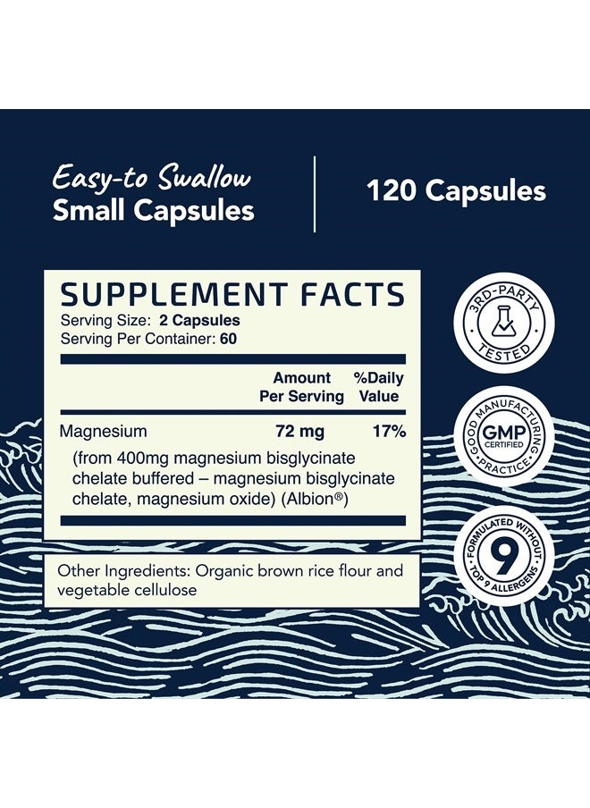 Nobi Nutrition - Magnesium Bisglycinate 400mg Chelated Bisglycinate for Muscle Relaxation, Bones, Heart, Nerve, Sleep And Calm Support for Women & Men, High Absorption Magnesium Supplement Chelate - 120 Capsules - Image 1