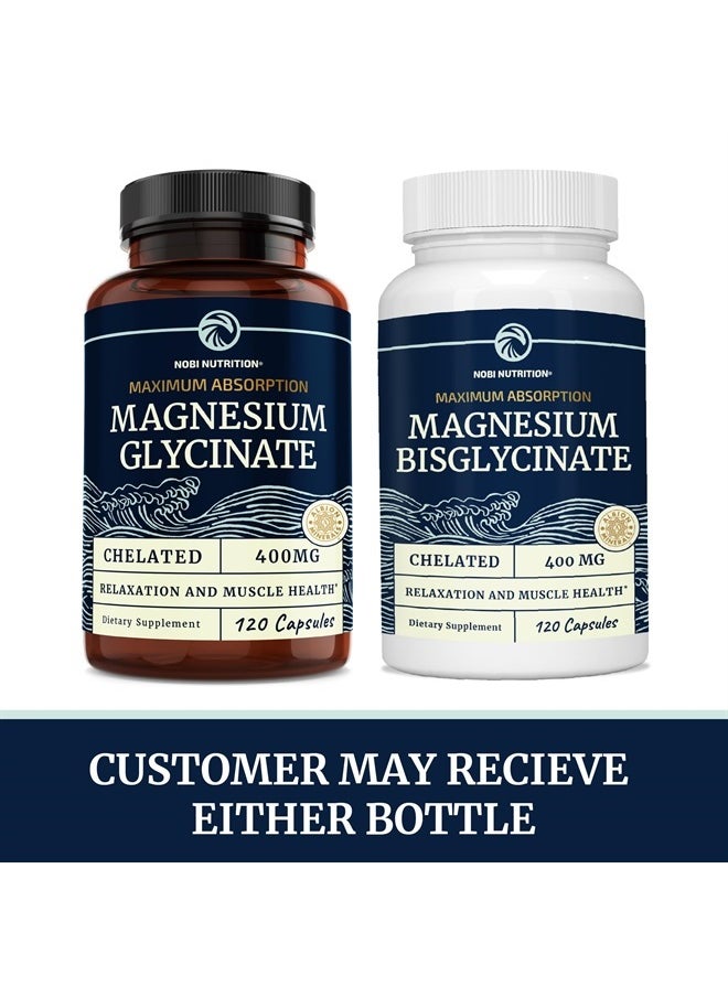 Nobi Nutrition - Magnesium Bisglycinate 400mg Chelated Bisglycinate for Muscle Relaxation, Bones, Heart, Nerve, Sleep And Calm Support for Women & Men, High Absorption Magnesium Supplement Chelate - 120 Capsules - Image 1