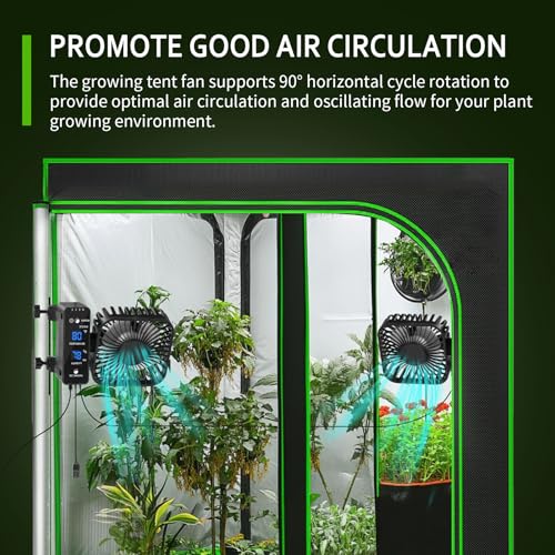 DAOTAILI 2Pack 4 Grow Tent Fan With Temperature And Humidity MeterAutomatic Humidity ControlOscillating Fan For Hydroponic Ventilation Circulation With ClipsAdjustable Speed Quiet Greenhouse - Image 3