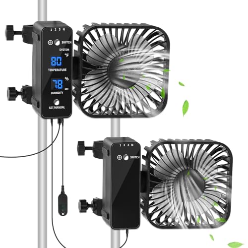 DAOTAILI 2Pack 4 Grow Tent Fan With Temperature And Humidity MeterAutomatic Humidity ControlOscillating Fan For Hydroponic Ventilation Circulation With ClipsAdjustable Speed Quiet Greenhouse - Image 1