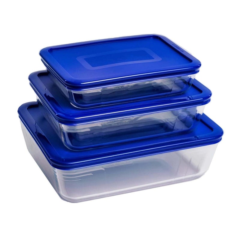 3in1 Rectangular Glass Baking Dish Set  15L 08L  26L with Blue Lids