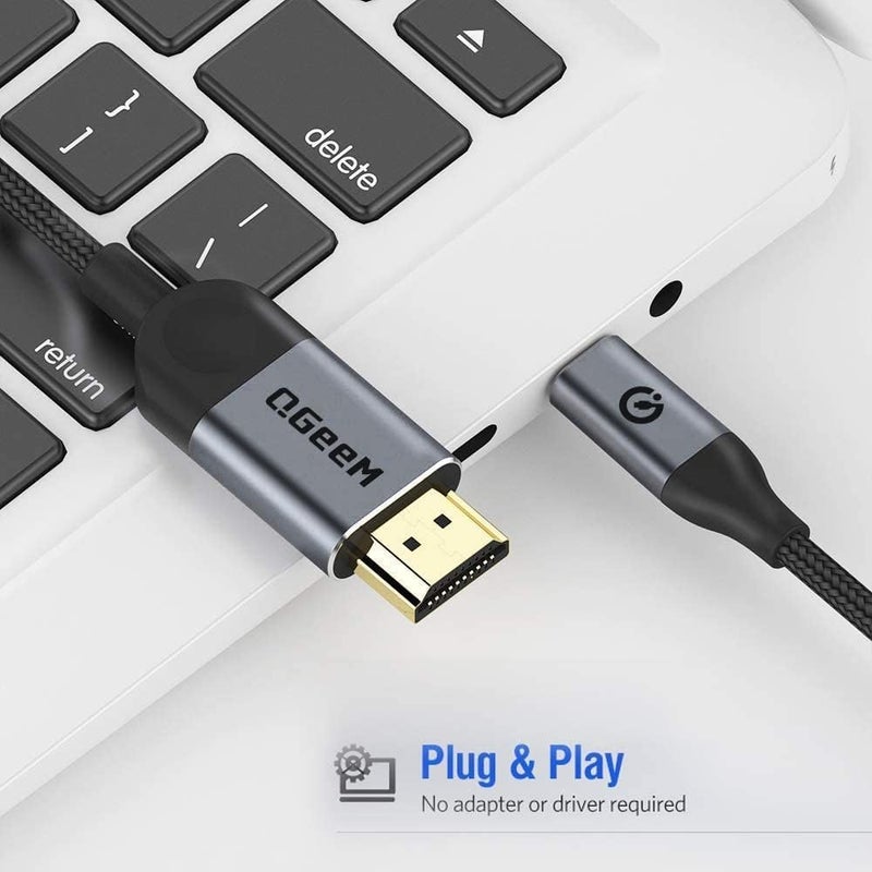 QGeeM USB C to HDMI Cable Adapter 6FT 4K, USB Type C to HDMI Thunderbolt 3/4 Compatible for iPhone 16, Galaxy, MacBook Pro/air, IPad pro, Surface,Dell XPS, HP, Thinkpad, Pixelbook, and More - Image 3