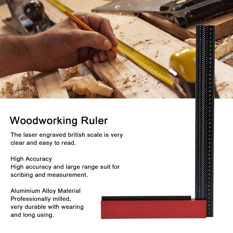 مربع النجارة على شكل حرف L من سبائك الألومنيوم، مسطرة نجارة 12 بوصة بمقياس محفور - Image 4