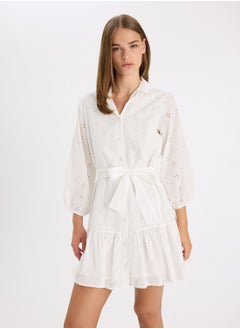 DeFacto Shirt Collar Embroidered Long Sleeve Mini Dress  - Image 1