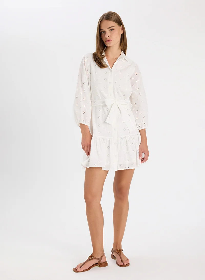 DeFacto Eyelet Tie-Waist Dress