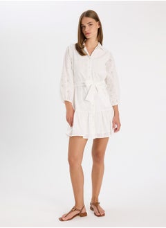 DeFacto Shirt Collar Embroidered Long Sleeve Mini Dress  - Image 4