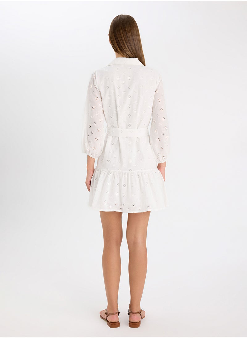 DeFacto - Shirt Collar Embroidered Long Sleeve Mini Dress - Image 1