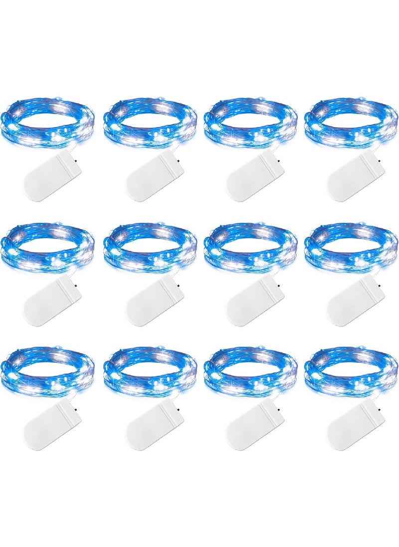 Generic 12-Pack LED Fairy Lights Battery Powered Waterproof Silver Cord (7Ft Blue White) For DIY Wedding Party Bedroom Patio  - Image 1