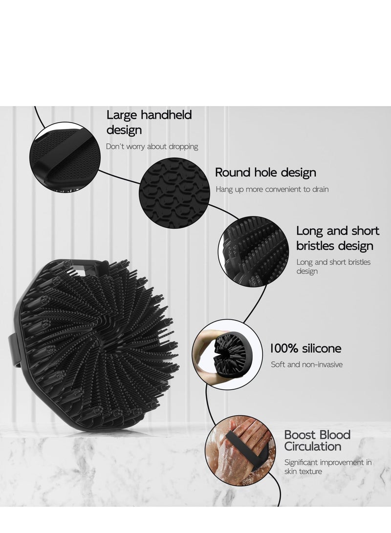 SYOSI Antimicrobial Silicone Body Scrubber for Sensitive Skin, Eco-Friendly, Lathers Well, and Charcoal-Infused for a Deep Clean,Get Softer, Healthier Skin (Black) - Image 3
