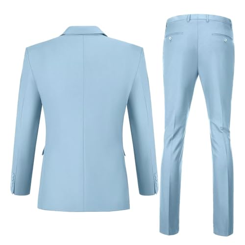 Lynerun Men Suits Slim Fit 2 Button Solid Sky Blue Business Suit Blazer Pants for Men Groom Wedding Jacket Mens Tuxedo for Prom XL - Image 2