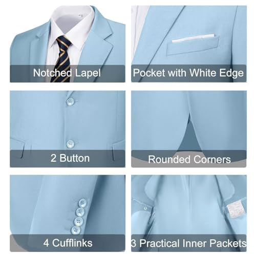 Lynerun Men Suits Slim Fit 2 Button Solid Sky Blue Business Suit Blazer Pants for Men Groom Wedding Jacket Mens Tuxedo for Prom XL - Image 5