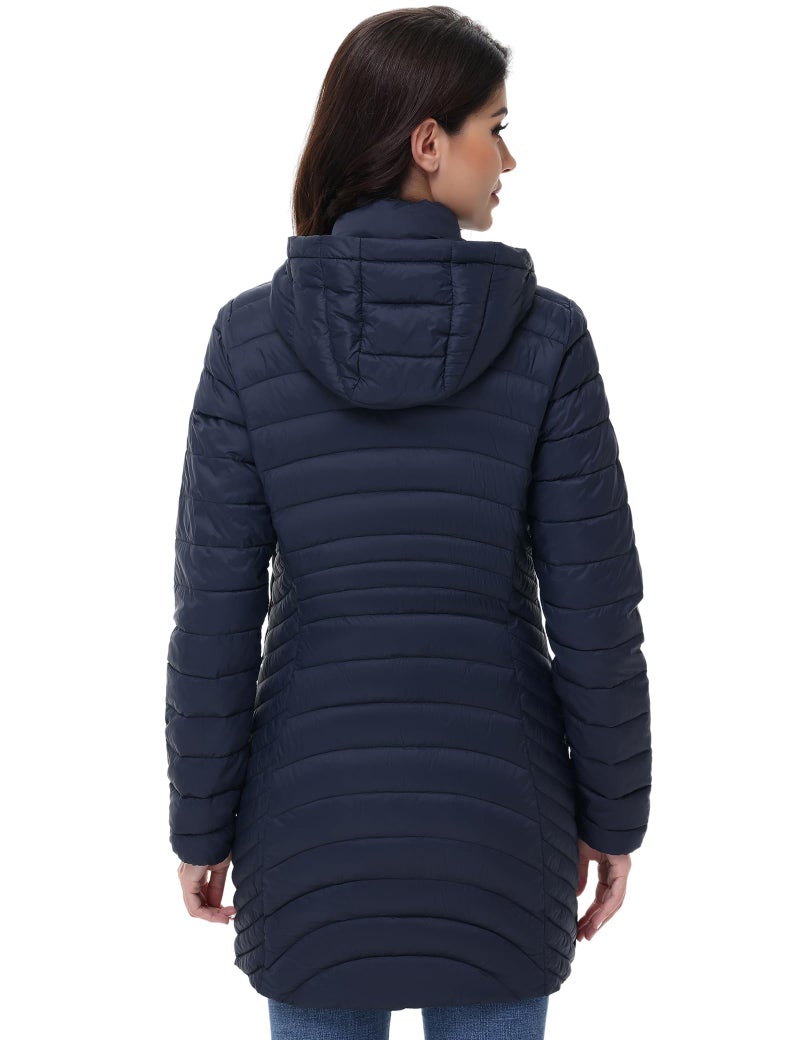 MIDNIGHTSUN Women’s Packable Puffer Jacket Lightweight Puffer Coat Mid-length Hooded Warm Winter Puffy Jacket (Navy, S) - Image 3