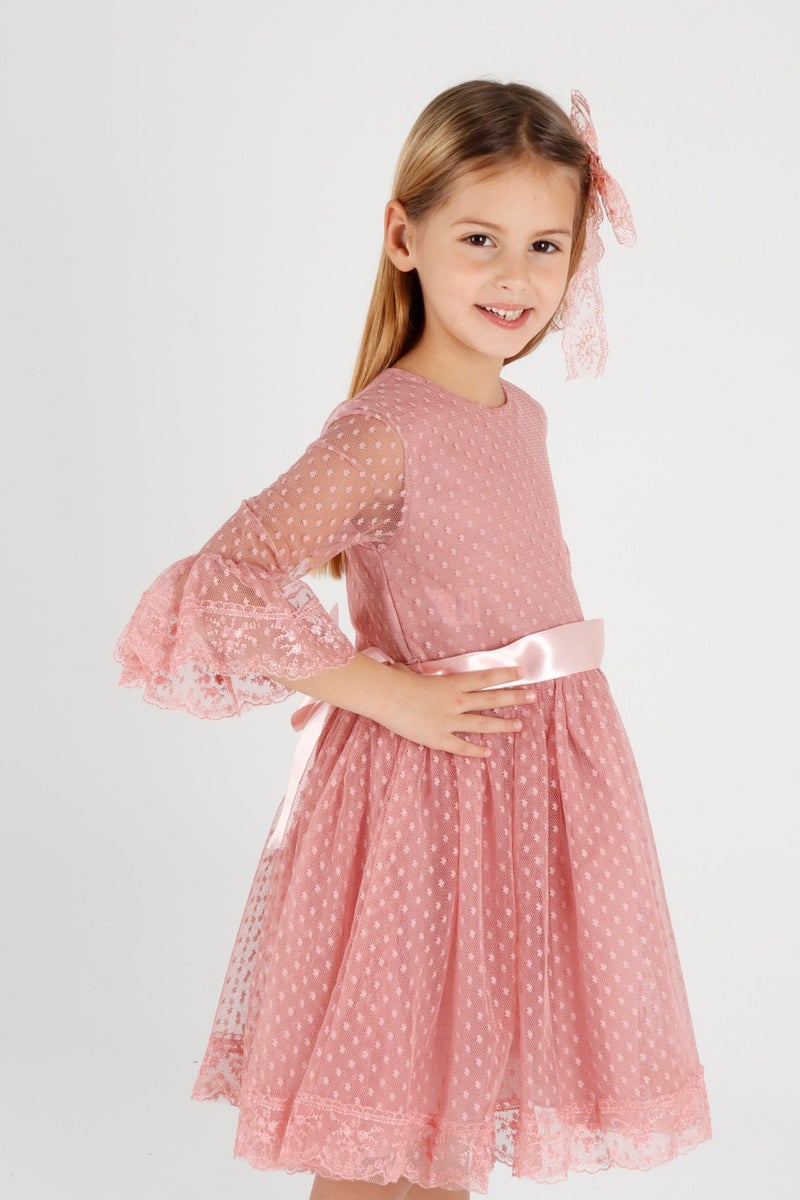 Ahenk Kids AHENGİM GIRL CHILDREN DRESS GIRL CHILDREN BUCKLE DRESS GIRL DRESS TULLE LACE DRESS AK2209  - Image 1