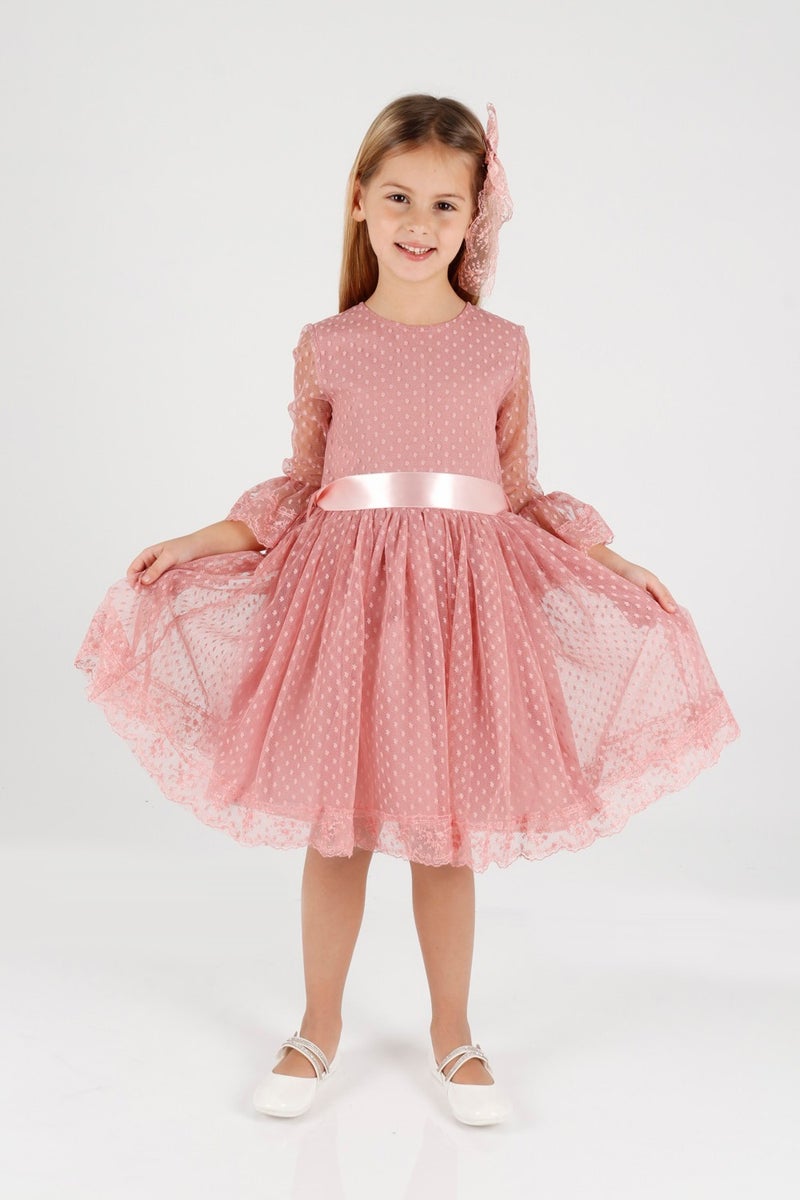 Ahenk Kids AHENGİM GIRL CHILDREN DRESS GIRL CHILDREN BUCKLE DRESS GIRL DRESS TULLE LACE DRESS AK2209  - Image 5