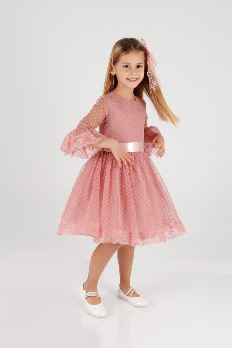 Ahenk Kids AHENGİM GIRL CHILDREN DRESS GIRL CHILDREN BUCKLE DRESS GIRL DRESS TULLE LACE DRESS AK2209  - Image 4