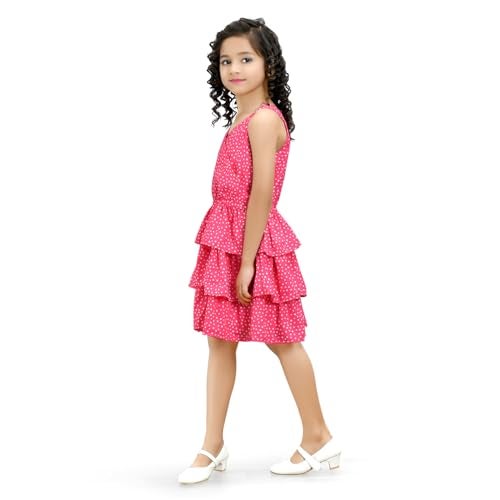 Doodle Floral Dress for Girls | Breathable Kids Frock & Dresses | Western Frocks with Elastic Waist & Sleeveless | Knee Length | Skin Friendly - Pink | Age 4 to 5 Years - Image 4