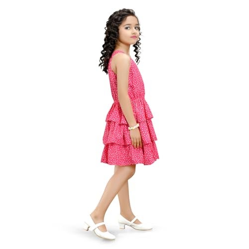 Doodle Floral Dress for Girls | Breathable Kids Frock & Dresses | Western Frocks with Elastic Waist & Sleeveless | Knee Length | Skin Friendly - Pink | Age 4 to 5 Years - Image 5