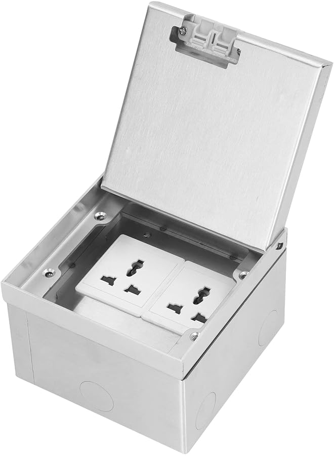 PROMASS promass Embeddable Dual Outlets, AC250V 4000W, Universal Desktop Floor Power Socket Box, Stainless Steel, Waterproof, Easy Installation, Easy Installation for Office, Home, School - Image 1