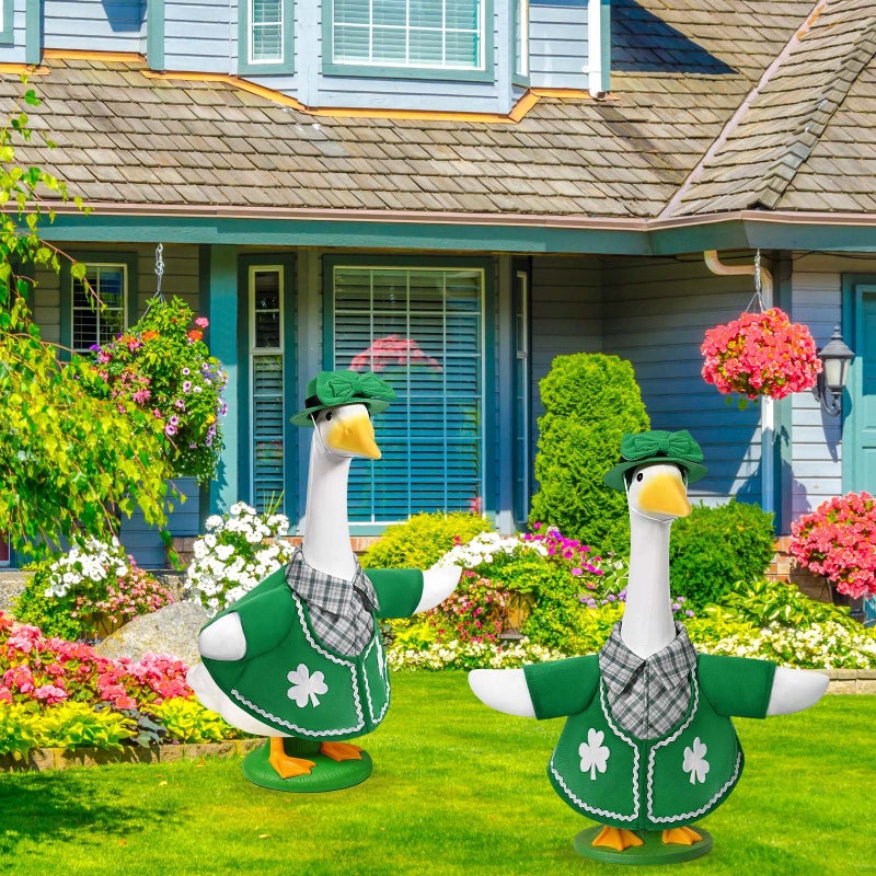 JcHrmers St. Patrick's Day Goose Outfits Irish Clover Porch Goose Clothes Fits 23" Cement Plastic Goose Statue for St. Patrick's Outdoor Garden Lawn Yard Patio Statue Art Decor (Style2) - Image 5