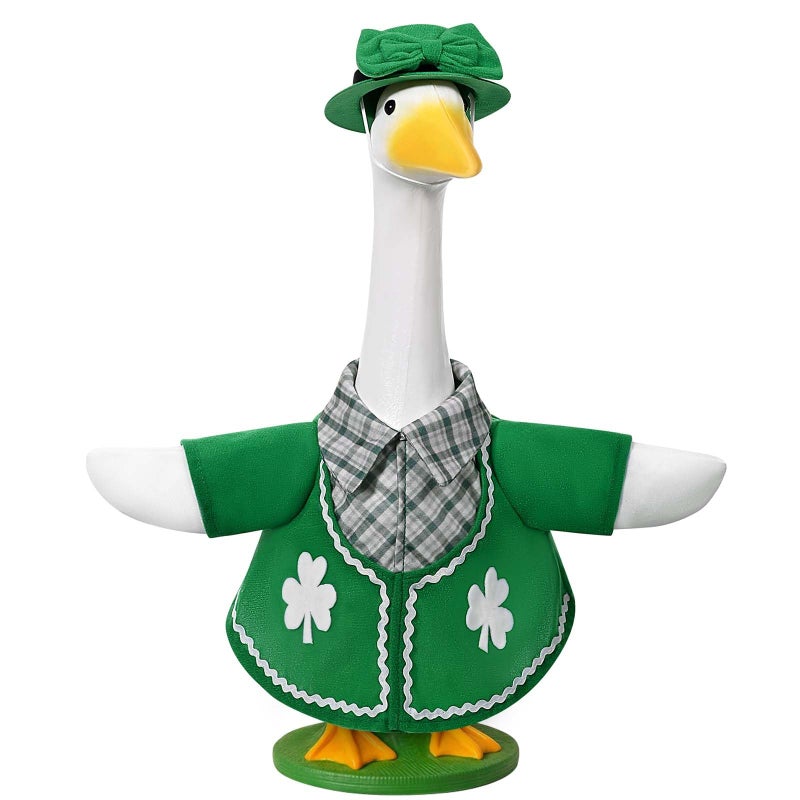 JcHrmers St. Patrick's Day Goose Outfits Irish Clover Porch Goose Clothes Fits 23" Cement Plastic Goose Statue for St. Patrick's Outdoor Garden Lawn Yard Patio Statue Art Decor (Style2) - Image 1