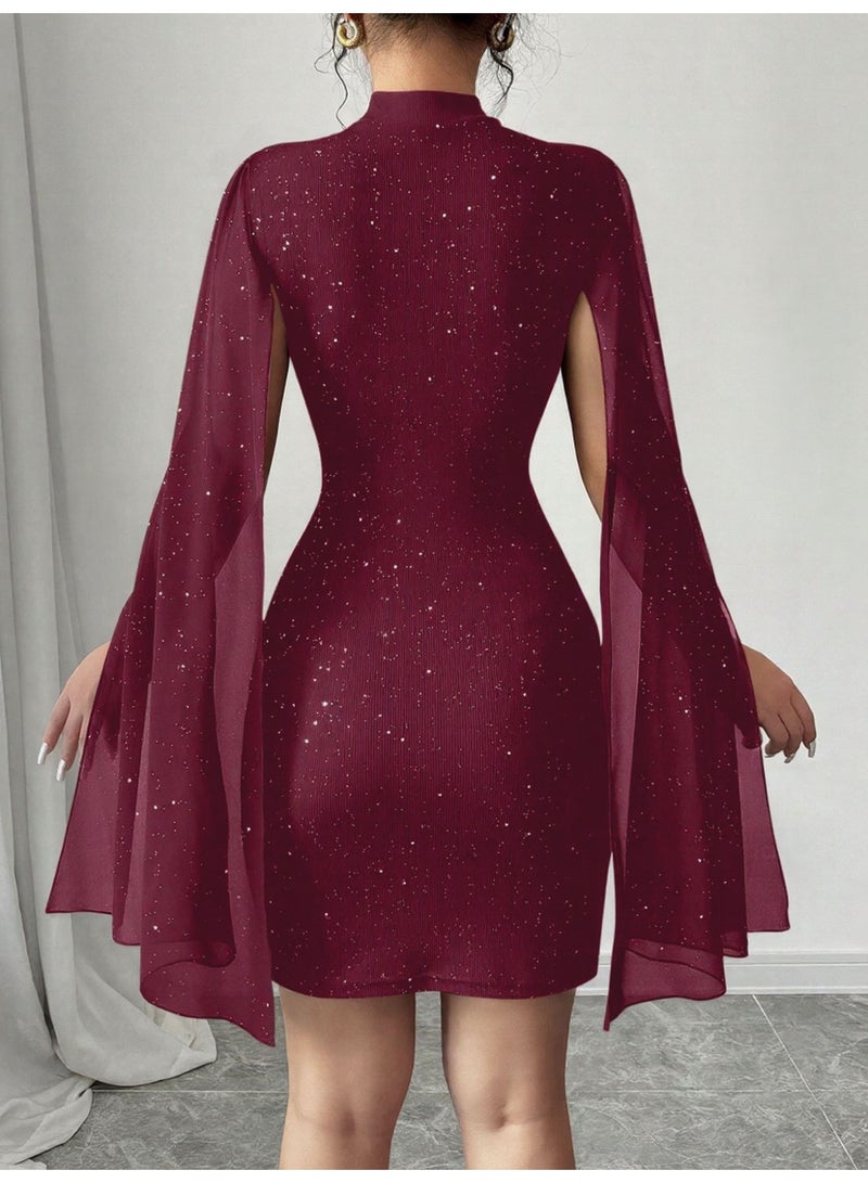 general Women's fashionable tight-fitting dress with a high collar and a pearl-silk blouse style - Image 2