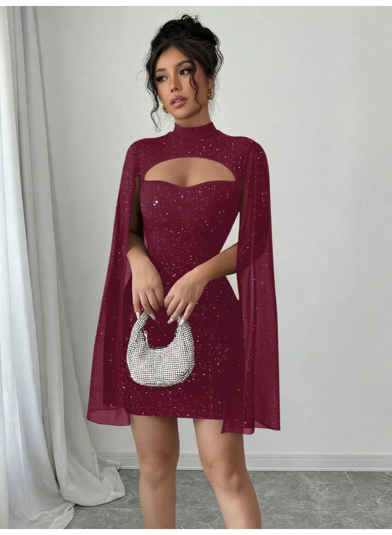 general Women's fashionable tight-fitting dress with a high collar and a pearl-silk blouse style - Image 1