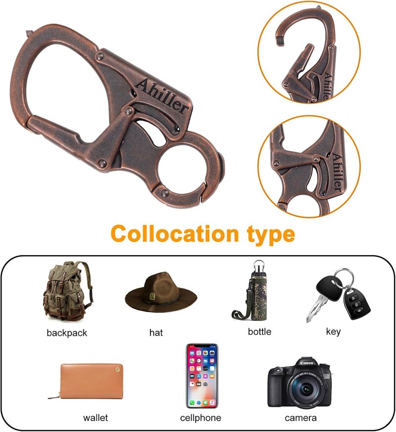 Ahiller مشبك مفاتيح من نوع Karabiner، مزود بخطاف ومشبك إضافي، تصميم بنظام قفل مزدوج - من سبيكة فولاذ الوولفرام - طول 8 سم، مناسب لحزم مفاتيح السيارات - Image 4