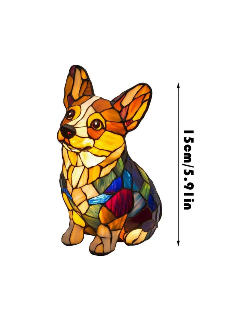 1pcs 3D Animal Art Night Light Vintage Stained Resin Dog Lamp LED Table Lamp Colorful Pet Themed Night Light for Bedroom Living Room Decor Gift for Dog Lovers - Image 2