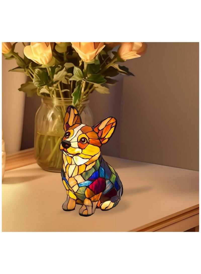 1pcs 3D Animal Art Night Light Vintage Stained Resin Dog Lamp LED Table Lamp Colorful Pet Themed Night Light for Bedroom Living Room Decor Gift for Dog Lovers - Image 4