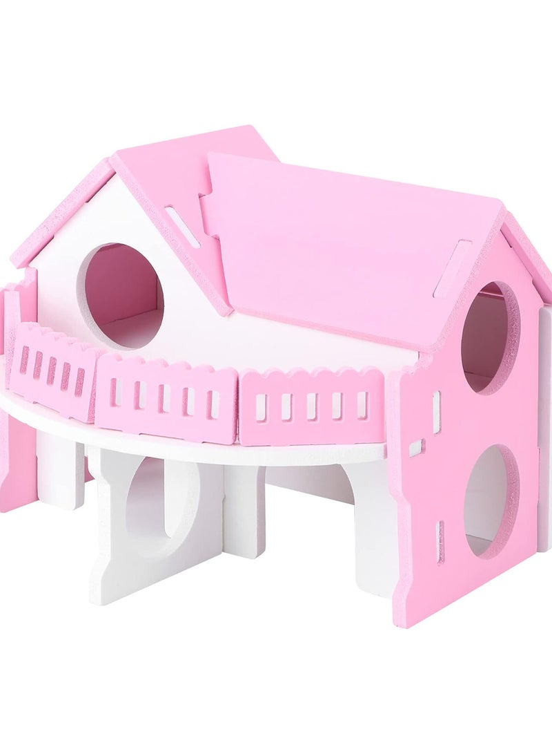Wooden Hamster House-Hideout Hut Hideaway Exercise Play Toys Chews for Dwarf Hamster,Mouse, Rat,Gerbil and Other Small Animals-Pink
