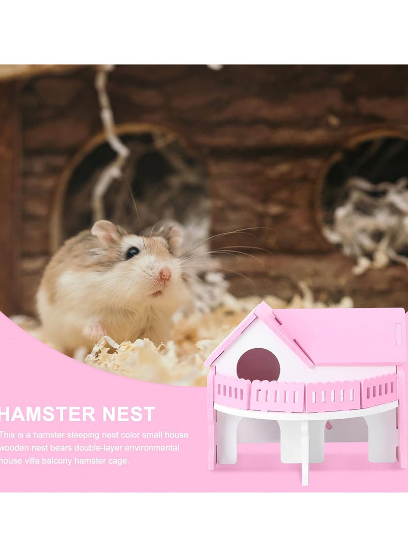 Wooden Hamster House-Hideout Hut Hideaway Exercise Play Toys Chews for Dwarf Hamster,Mouse, Rat,Gerbil and Other Small Animals-Pink