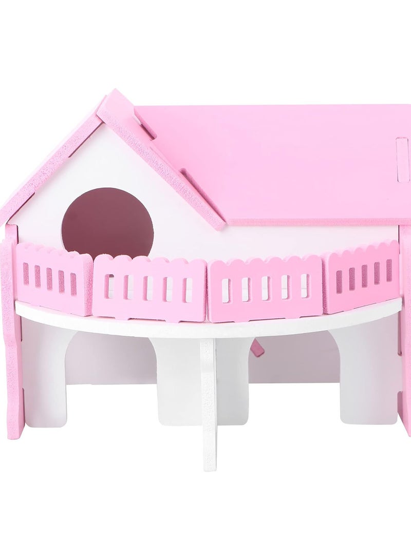 Wooden Hamster House-Hideout Hut Hideaway Exercise Play Toys Chews for Dwarf Hamster,Mouse, Rat,Gerbil and Other Small Animals-Pink