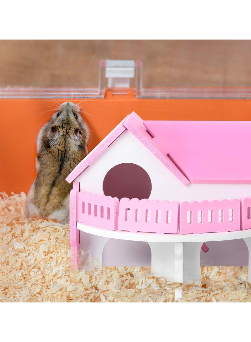 Wooden Hamster House-Hideout Hut Hideaway Exercise Play Toys Chews for Dwarf Hamster,Mouse, Rat,Gerbil and Other Small Animals-Pink