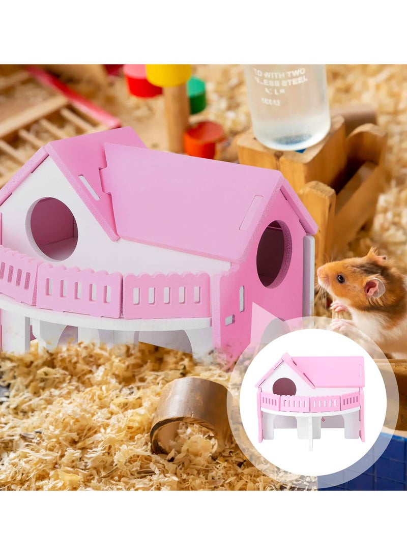 Wooden Hamster House-Hideout Hut Hideaway Exercise Play Toys Chews for Dwarf Hamster,Mouse, Rat,Gerbil and Other Small Animals-Pink
