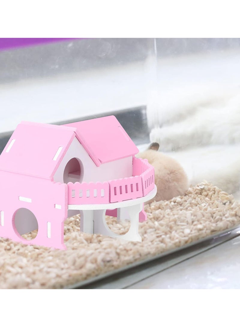 Wooden Hamster House-Hideout Hut Hideaway Exercise Play Toys Chews for Dwarf Hamster,Mouse, Rat,Gerbil and Other Small Animals-Pink