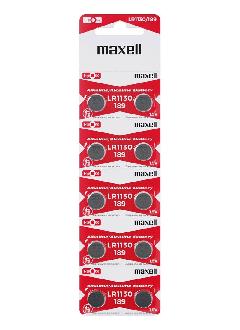 Maxell Maxell LR1130 (189) AG10 Alkaline 1.5v Battery (Pack of 10)  - Image 1
